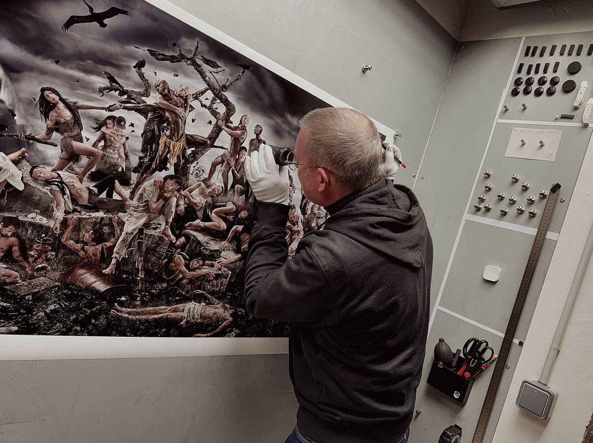 Inspecting a large Fine Art print